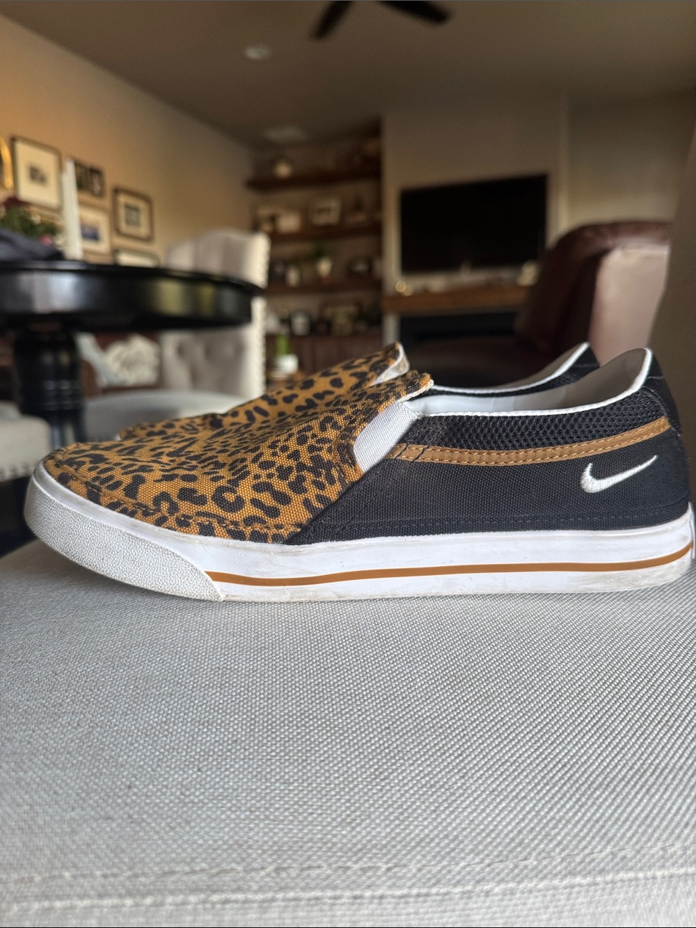 Nike Women’s Slip-On Leopard Print Sneakers - Black & Brown-size 8.5